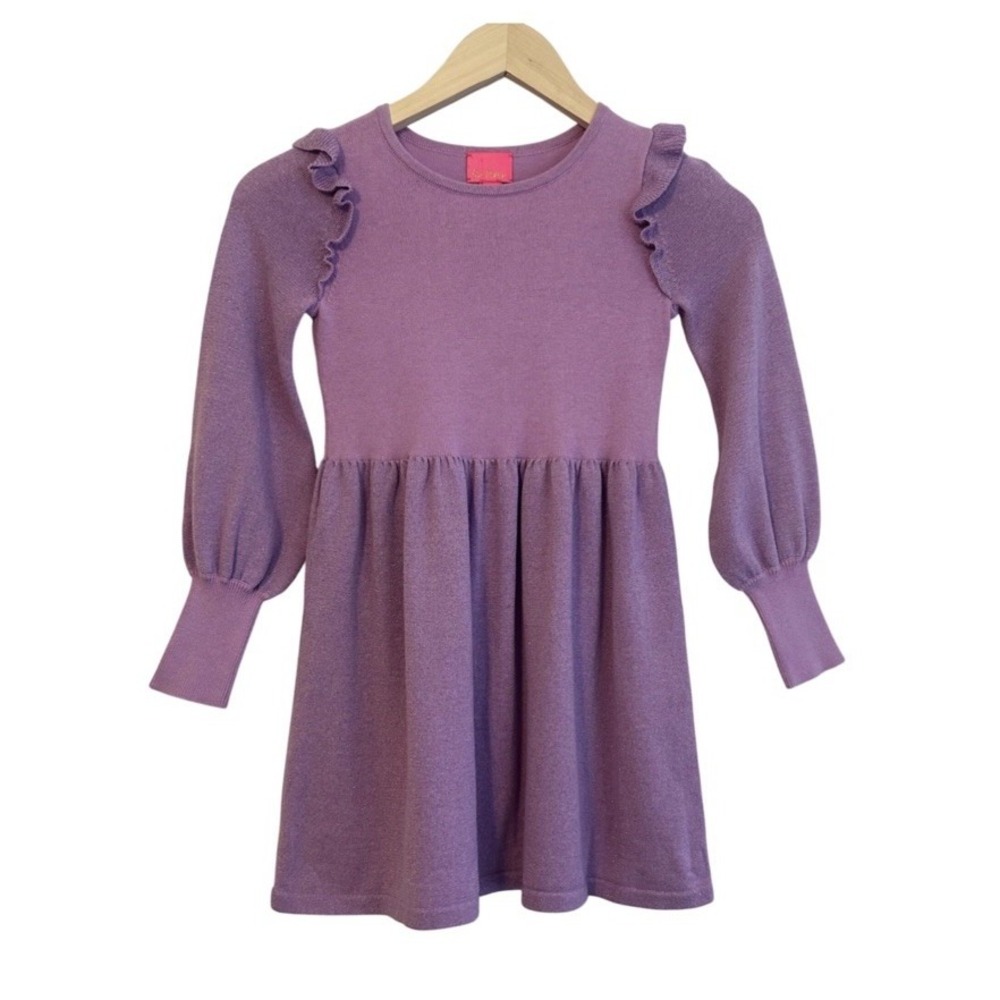 Lilly Pulitzer Girl's Sz: 6/7 Caila Purple Iris Metallic Sweater Dress